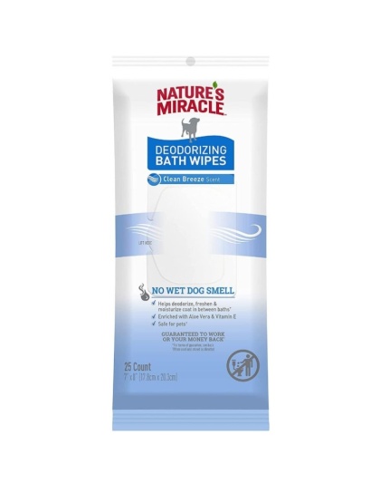 Natures Miracle Deodorizing Bath Wipes for Dogs Clean Breeze Scent - 25 count