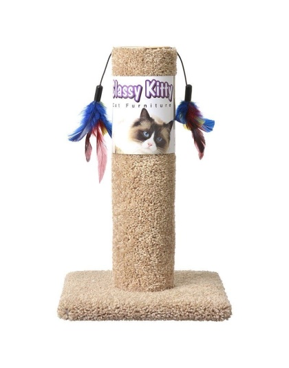Classy Kitty Cat Scratching Post with Feathers - 17.5in. High (Assorted Colors)