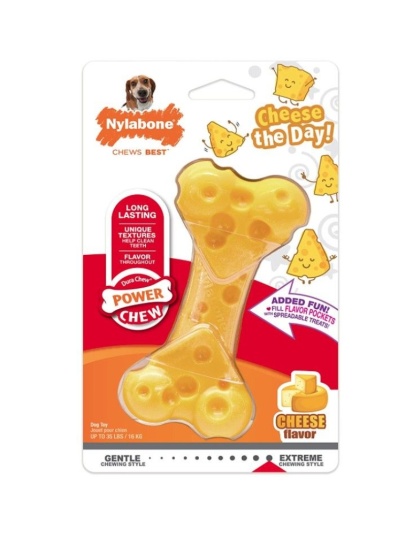 Nylabone Power Chew Cheese Bone Dog Toy - Wolf (Dogs up to 35 lbs)