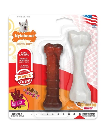 Nylabone Power Chew Durable Dog Chew Toys Twin Pack Chicken and Jerky Flavor - 2 count