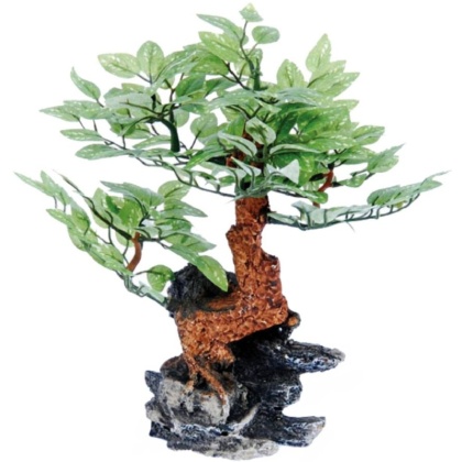 Penn Plax Bonsai Tree on Rock Aquarium Ornament - 10" Tall