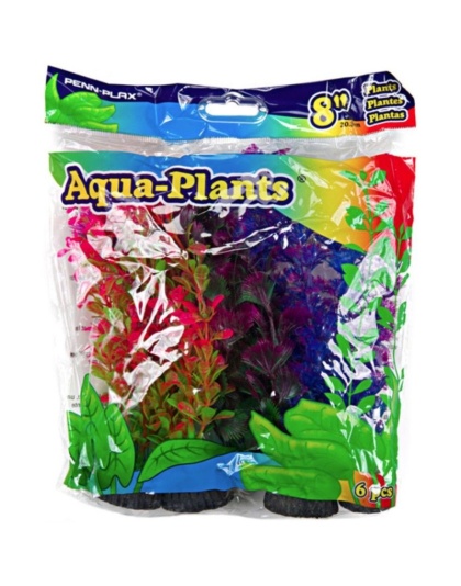 Penn Plax Colorful Aquarium Plastic Plant Pack 8" Assorted Colors - 6 count