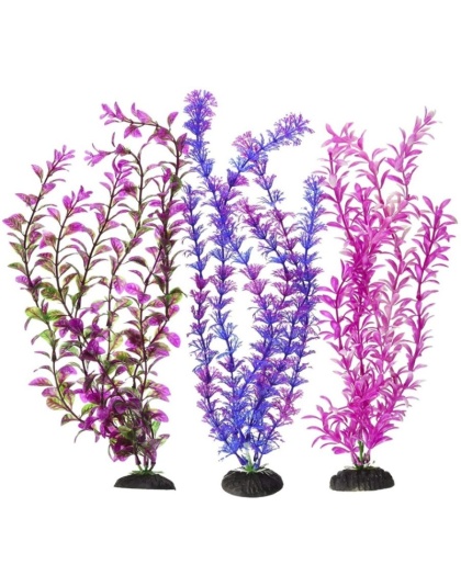 Penn Plax Colorful Plastic Aquarium Plant Pack 16" Assorted Colors - 3 count