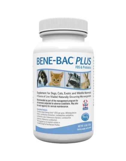 Pet Ag Bene-Bac Plus Powder Fos Prebiotic and Probiotic for Dogs, Cats, Exotic and Wildlife Mammals - 4.5 oz