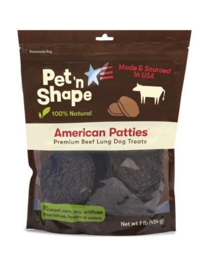 Pet 'n Shape Natural American Patties Beef Lung Dog Treats  - 1 lb