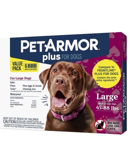 PetArmor Plus Flea and Tick Treatment for Large Dogs (45-88 Pounds) - 6 count