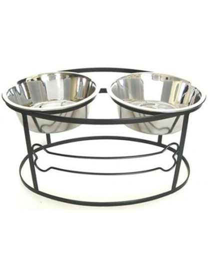 Bone Raised Double Dog Bowl - Small/Black