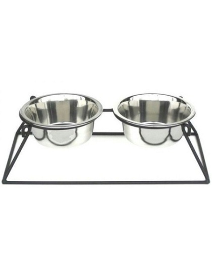 Pyramid Elevated Double Dog Feeder - Medium/Black