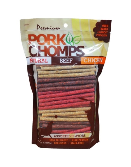 Pork Chomps Munchy Sticks Dog Treat Assorted Flavors - 100 count