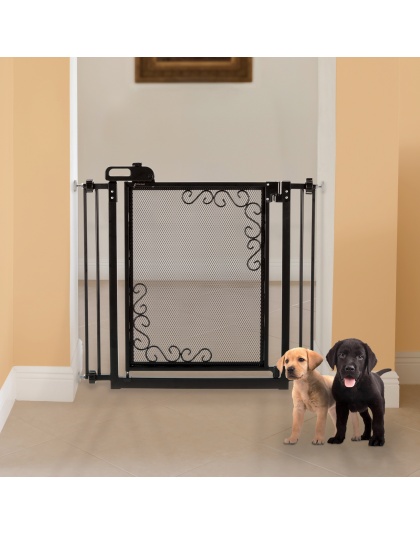 One-Touch Metal Mesh Pet Gate in Black