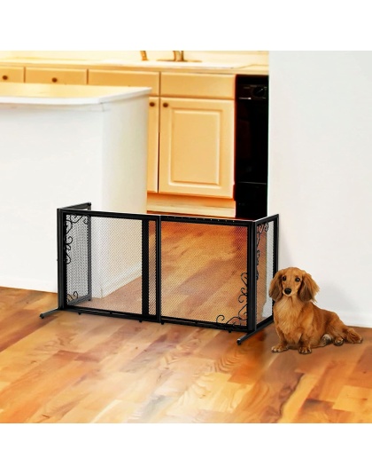 Richell Small Freestanding Metal Mesh Pet Gate in Black