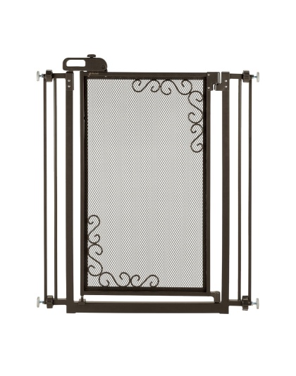 Tall One-Touch Metal Mesh Pet Gate in Antique Bronze