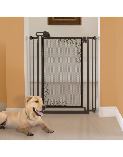 Tall One-Touch Metal Mesh Pet Gate in Black