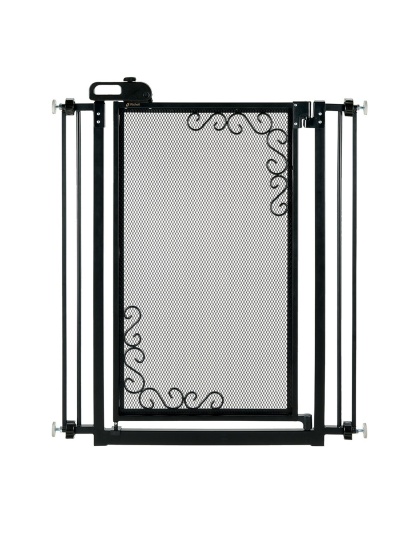 Tall One-Touch Metal Mesh Pet Gate in Black