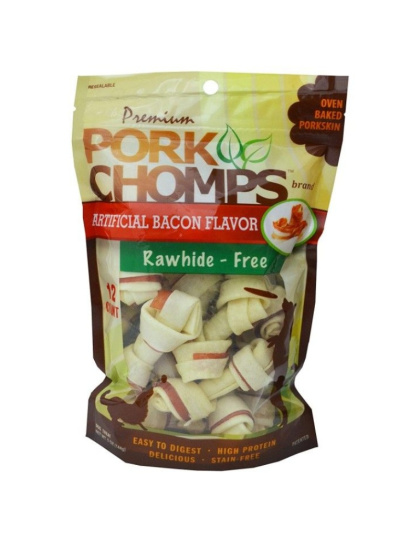 Pork Chomps Knotz Knotted Pork Chew - Bacon Flavor - Mini - 12 Count - (2"-3" Chews)