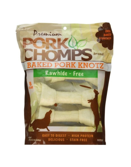 Pork Chomps Premium Pork Knotz - Baked - 8 Count - (7" Chews)