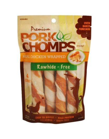 Pork Chomps Premium Real Chicken Wrapped Twists - Large - 4 count