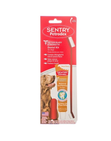 Petrodex Dental Kit for Dogs - Peanut Butter Flavor - 2.5 oz Toothpaste - 8.25" Brush