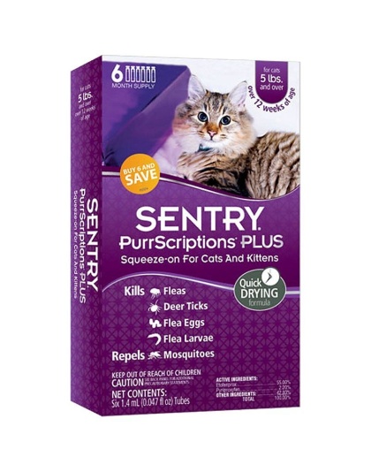 Sentry PurrScriptions Plus Flea & Tick Control for Cats & Kittens - Cats Over 5 lbs - 6 Month Supply