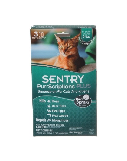 Sentry PurrScriptions Plus Flea & Tick Control for Cats & Kittens - Cats Under 5 lbs - 3 Month Supply