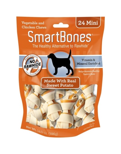 SmarBones - Sweet Potato Flavor - Mini - Dogs up to 10 Lbs (24 Pack)