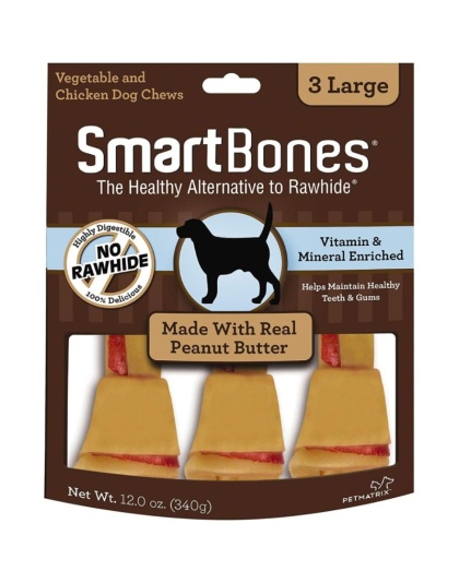 SmartBones Peanut Butter Dog Chews - Large - 6.5" Long - Dogs over 40 Lbs (3 Pack)