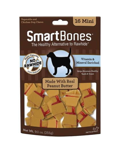 SmartBones Peanut Butter Dog Chews - Mini - 2" Long - Dogs under 20 Lbs (16 Pack)