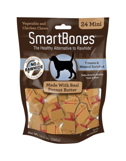 SmartBones Peanut Butter Dog Chews - Mini - 2" Long - Dogs under 20 Lbs (24 Pack)