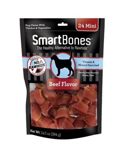 SmartBones Beef & Vegetable Dog Chews - Mini - 24 Pack - 2.5" Bones - (5-10 lb Dogs)