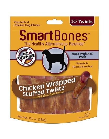 SmartBones Stuffed Twistz Vegetable and Chicken Wrapped Pork Rawhide Free Dog Chew - 10 count