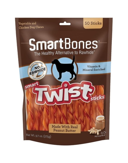 SmartBones Vegetable, Chicken and Peanut Butter Smart Twist Sticks Rawhide Free Dog Chew - 50 count