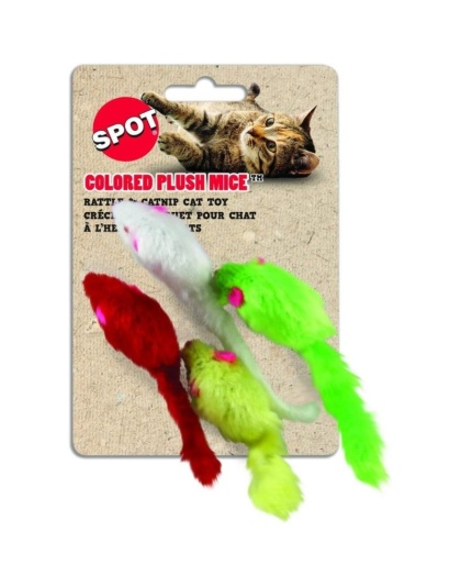 Spot Colored Plush Mice Cat Toys - 4 Pack