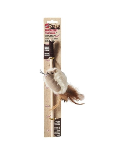 Spot Squeakeeez Mouse Teaser Wand Cat Toy Assorted Colors - 1 count