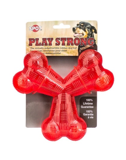 Spot Play Strong Rubber Trident Dog Toy - Red - 6" Diameter