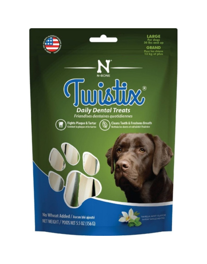 Twistix Wheat Free Dental Dog Treats - Vanilla Mint Flavor - Large - For Dogs 30 lbs & Up - (5.5 oz)