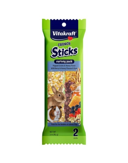 Vitakraft Crunch Sticks Rabbit & Guinea Pig Treats Variety Pack - Popped Grains & Wild Berry - 2 Pack