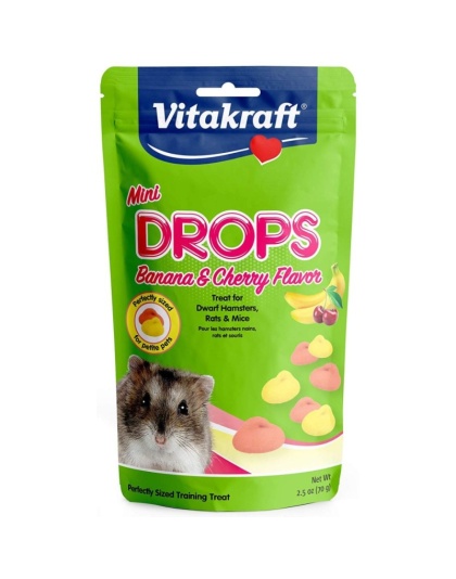 Vitakraft Mini Drops Treat for Hamsters, Rats & Mice - Banana & Cherry Flavor - 2.5 oz