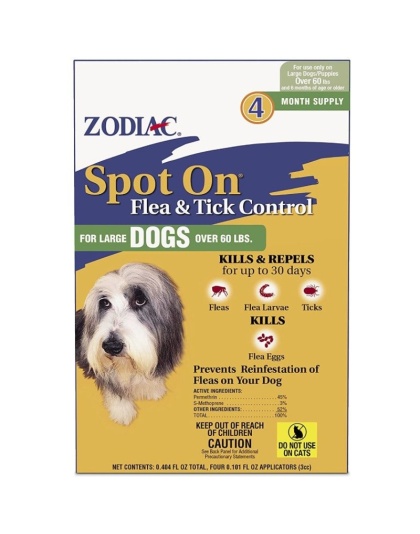 Zodiac Spot on Flea & Tick Controller for Dogs - Large Dogs over 60 lbs (4 Pack)