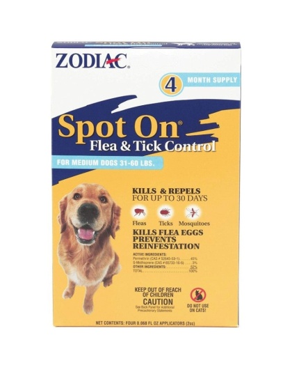 Zodiac Spot on Flea & Tick Controller for Dogs - Medium Dogs 31-60 lbs (4 Pack)