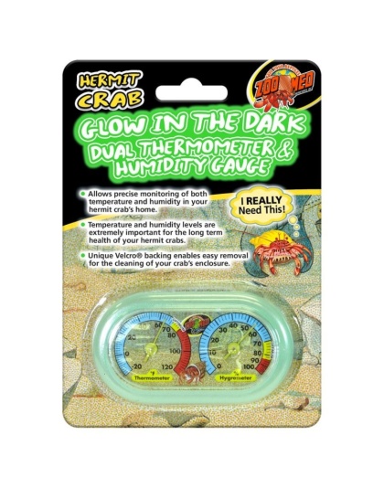 Zoo Med Hermit Crab Home Dual Thermometer and Humidity Gauge Glow in the Dark - 1 count