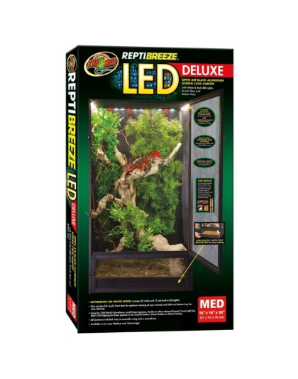 Zoo Med ReptiBreeze LED Deluxe Open Air Aluminum Screen Cage - Medium (16"L x 16"W x 30"H)