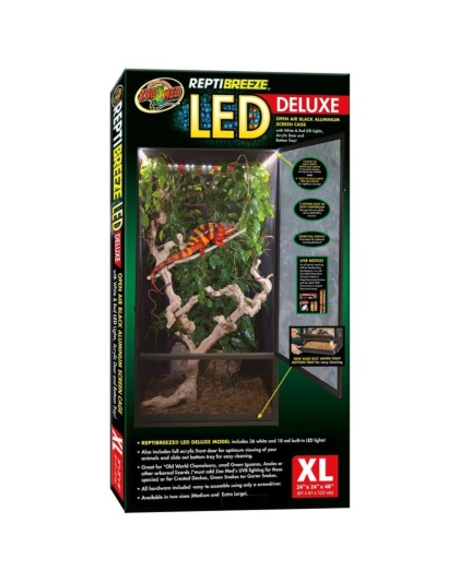 Zoo Med ReptiBreeze LED Deluxe Open Air Aluminum Screen Cage - X-Large (24"L x 24"W x 48"H)