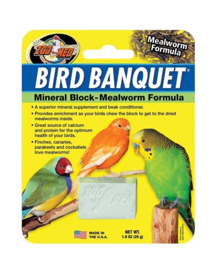 Zoo Med Bird Banquet Mineral Block - Mealworm Formula - Small - 1 Block - 1 oz