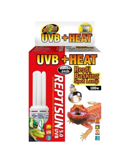 Zoo Med Heat + UVB Combo Pack - 100 Watt Basking Spot Lamp + 5.0 UVB Compact Flourescent