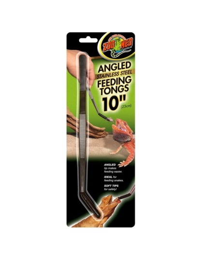 Zoo Med Angled Stainless Steel Feeding Tongs - 1 Pack - (10" Long)