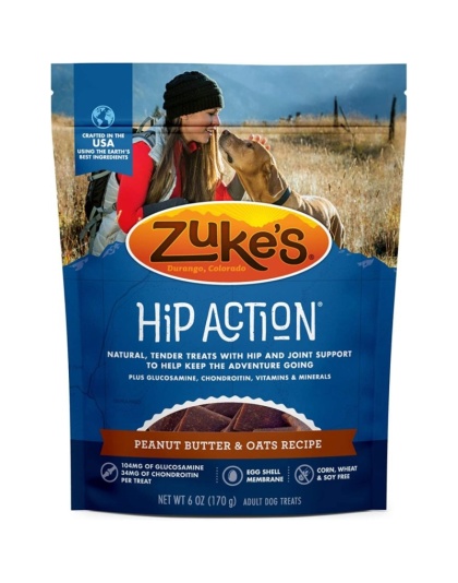 Zukes Hip Action Dog Treats - Peanut Butter & Oats Recipe - 6 oz