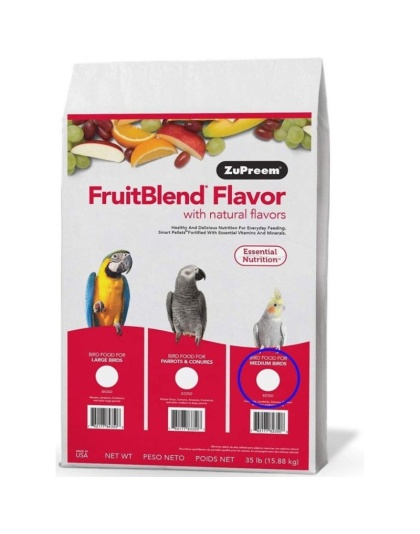 ZuPreem FriutBlend with Natural Fruit Flavors Pellet Bird Food for Medium Birds (Cockatiel and Lovebird) - 35 lbs